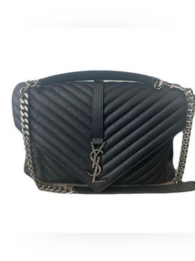 Saint Laurent Black Quilted College Gunmetal Chain Shoulder Bag Large Size